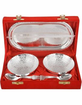 Buddha Handicrafts-Brass Plates With Bowl, 5 Pieces Texture Brass With Spoon Yes Material Brass Color Many Colors Quality Fine - Buddha Handicrafts - India