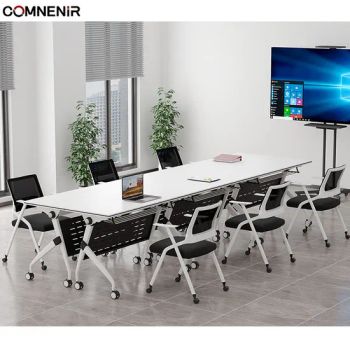 Modern Folding Flip Top Training Table Foldable Training Room Desk Stackable School Meeting Room Tables with Adjustable Beam - Hebei Comnenir Furniture Sales Co., Ltd. - China