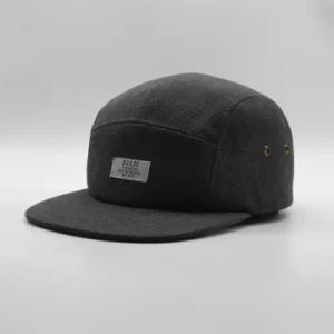 Hot Sale Custom Design Your Own Label Metal Eyelet Plastic Buckle 5 Panel Cotton Twill Unstructured Black Plain Camp Caps Hat - Dephens Sporting Goods Limited - China