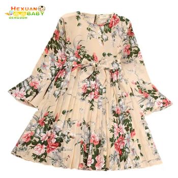New Girls' Vintage Flowers Long Sleeves Dress American European Popular Little Girls Nice Dresses for 5-12y Children - Shanghai Hexuan Baby Products Co., Ltd. - China