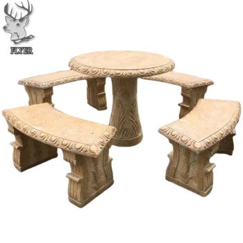 Hand Carving Outdoor Decoration Stone Table Yellow Marble Outdoor Garden Marble Stone Tables and Benches - Hebei Flyer Import & Export Trading Co., Ltd. - China