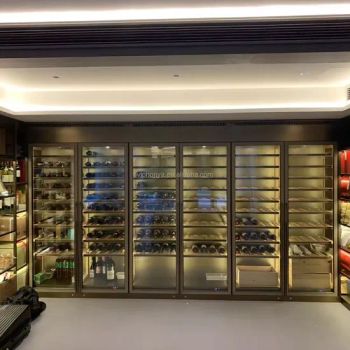 Under Cabinet Wine Glass Rack Golden Stainless Steel Oak Wine Cooler Cabinetmatt - Guangdong Wine Decoration Warehouse Cellar Engineering Co., Ltd. - China
