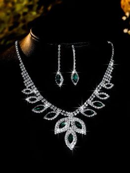 Elegant Water Drop Leaf Crystal Rhinestone Bridal Wedding Necklaces Earrings Jewelry Sets - Kozen International Ltd - China