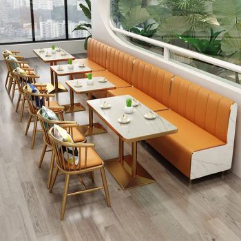 Stylish Customized Restaurant Booth Seating and Table Sets MOQ 50PCS Fixed Fixed Origin China Color Orange Condition - Foshan Yinma Furniture Co., Ltd. - China
