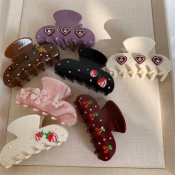 Acetic Acid Flower Love Cherry Shark Hair Claw Clip Shape Claw MOQ 20 PCS Weight 26 G Origin China Season Summer Style - Quzhou Happy Toys Co., Ltd - China