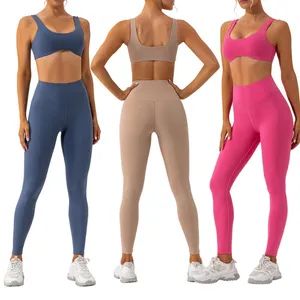 Women Custom Workout Clothing Sports Bras Gym Fitness Sets Scrunch Butt Leggings Yoga Wear - Free Market Co., Ltd - China
