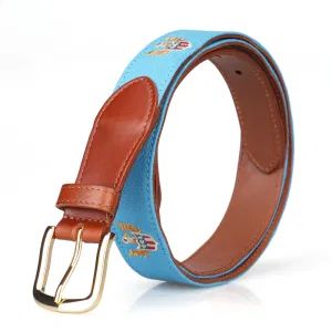 Eagles Design Men's Blue Needlepoint Embroidery Genuine Leather Belts - Dongguan Zhengyong Leather Co., Ltd. - China