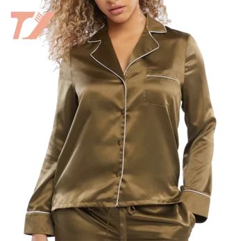 Fashion Pajamas Women Satin Long Sleeve Homewear Ladies V-Neck Satin Pretty Sleep Tops Nightgown Sleepwear - Dongguan Tuoyi Clothing Co., Ltd. - China