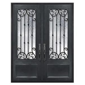 Foshan Custom Design House Villa Residential Exterior Security Metal Wrought Iron Front Entry Double Doors - Foshan Hanse Industrial Co., Ltd. - China