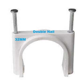 WHITE DOUBLE NAIL CABLE CLIP 32MM, 50 PIECES ,Packaging Type: POUCH - Polo India - India