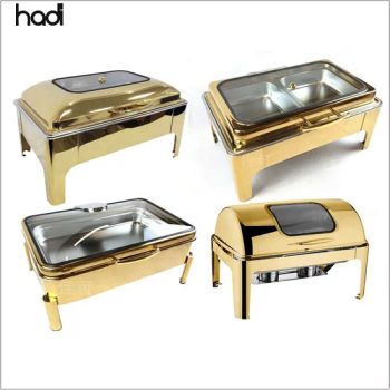 Hadi Guangzhou Other Hotel Chef in Dish Hydraulic Wedding Chafing Dish 9 Liter Gold Chafing Dish Qatar Glass Lid Chafers for Catering - GUANGZHOU HADI CATERING WARE CO., LTD - China