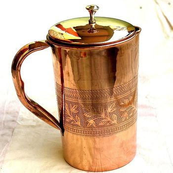 Round Copper Water Jugs, Capacity: 1.25 LTR Design Round Color COPPER Material Copper Base Shape Round Capacity 1.25 - Agarwal crockery house - India