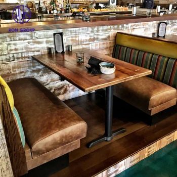 Antique Durable Cafe Coffee Shop Restaurant Booth Seating Sofa Solid Wood Split Joint Top Table Furniture for Hotel Restaurant - Foshan Ron Hospitality Supplies Co., Ltd. - China