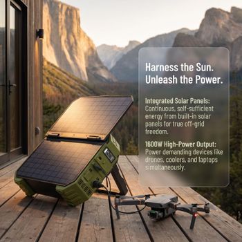1600W Portable Power Station, 1024Wh LiFePO4 with Built-in Solar Panel - Gadgets LLC - United States
