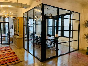 Aluminium Glass Partition Height 8 feet Design luxury Finishing perfect Open Style Sliding Material Aluminum Alloy Country of Origin Made in - Basant Sales Pvt. Ltd. - India