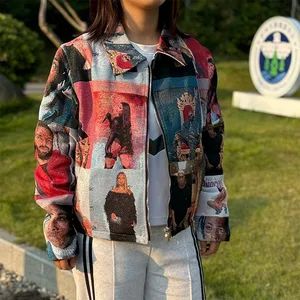 Tapestry Clothing Manufacturer Custom Women's Hip Hop Tapestry Jacket and Tapestry Turn-Down Collar Zipper Jacket - Hangzhou Muyu Textile Co., Ltd. - China