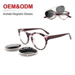 China Factory Clip on Glasses Managtic Fashion OEM Custom Logo Polarized UV400 Sunglass Acetate Optical Optics Frame for Unisex - Wenzhou Sunray Technology Co., Ltd. - China