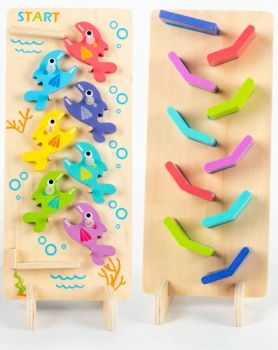Children Wooden Fish Rolling Ball Rainbow Track Glider Car Double Sided Vehicle Toy - Ningbo General Union Co., Ltd. - China