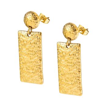 Women's Fashion Jewelry Stud Earrings Gold Stainless Steel Hammered Rectangular Earrings - Foshan Zesen Jewelry Co., Ltd - China
