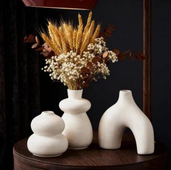 Bohemian Three-Piece Set White Round Geometric Design Unglazed Ceramic and Porcelain Vases - Xiamen Athome Household Products Co., Ltd. - China