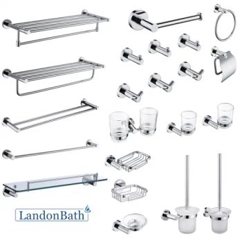 Bathroom Restroom Hardware Set Bathroom Accessories Set MOQ 10 Color Chrome Style Modern Origin China Laser Logo Yes Cup Single - Kaiping Landon Plumbing Co., Ltd. - China