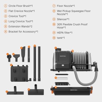 Giraffe Tools Wet Dry Vacuum Cleaner with 30FT Retractable Hose Wall mount 1200W - Latests Gadgets E-Store - United States