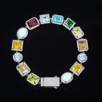 Women Quality Luxury Designer Jewelry White Gold Plated 925 Sterling Silver Fancy Color Zircon Stone Gemstones Bracelet for Gift - Guangxi Wuzhou Xingyuegems Co., Ltd - China