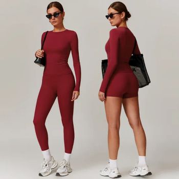 Custom Activewear Long Sleeve Top Sports Bras High Waist Butt Lift Leggings Shorts Workout Yoga Wear Women Gym Fitness Sets - Hangzhou Manbu Clothing Co., Ltd. - China