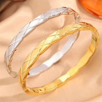 Simple Concise Stainless Steel Fine Jewelry Gold Plated Geometric Carve Pattern Solid Pineapple Bangles - Putian Licheng Blannina Jewelry Co., Ltd. - China