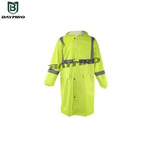 High Visibility Reflective Waterproof PVC Rain Wear Long Raincoat with Hood Reflective Mackintosh Coat - Baymro Safety China Co., Ltd. - China