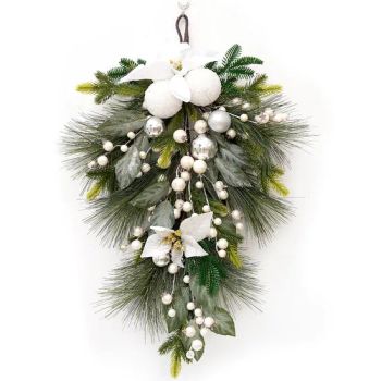 Popular Christmas Decor Teardrop Swag Artificial White Flower Fruit Drop Door Hanger for Christmas Hanging Decoration - TRANSWORLD (ANSHAN) INC. - China