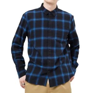 Custom Long Sleeve Flannel Blue Plaid Check Pattern Cotton Shirts for Mens - Yancheng Yunqian Apparel Co.,Ltd - China