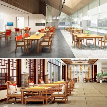 Elderly Activity Center Public Area Dining Room Tables Set Antibacterial Healthcare Hospital Wooden Furniture - Guangdong Hongye Furniture Group Co., Ltd - China