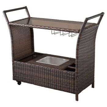 Wicker Bar Cart with Wheels with Removable Ice Bucket Hanging Wine Outdoor Table - Guangdong Maryard Furniture Co., Ltd. - China