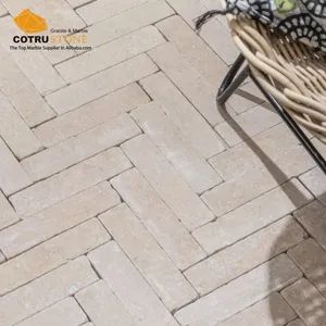 Herringbone Paving Cobbles Brick Pavers Beige Natural Limestone Swimming Pool Floor Paver - Xiamen Cotrustone Imp. & Exp. Co., Ltd. - China