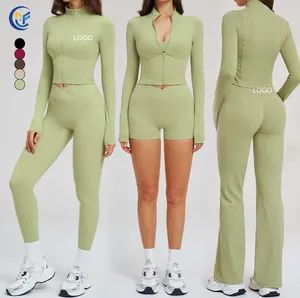 New Arrvials Gym Clothes Quick Dry Active Wear Zipper Jacket and Leggings Gym Fitness Sportswear Yoga Set for Women - Xiamen Morphy Technology Co., Ltd. - China