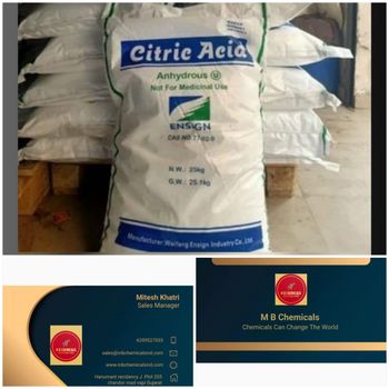CITRIC ACID MONOHYDRATE Origin China Features Organic, Vegan Product Type Baby Food, Baked Goods, Beverages, Cereal, Cereals & Cereal Products, Cheese, Confectionery, Dietary Supplements, Eggs & Egg Products, Fine Foods, Meat & Meat Products, Milk, Dairy & Cheese, Sauces, Sausage Products, Snacks, - M B Chemicals - India