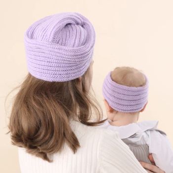 Autumn and Winter Adult Wool Knitted Cap Children's Wool Headband Parent-Child Headwear Set Solid Color Warm Cap - Yiwu AVA Co., Ltd. - China