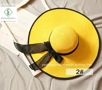 New Design Fashion Folded Straw Hats with Ribbon for Summer Trademark sz Size 56-60cm Style Striped Season Summer Material - Yiwu Shangzhou Co., Ltd. - China