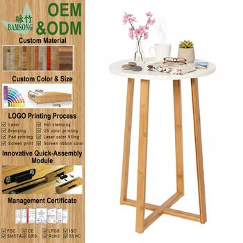 Round Coffee Table Natural Bamboo Cross-Base Design with White Tabletop Minimalist Style Side Table - Hangzhou Bamsong Tech Co., Ltd. - China
