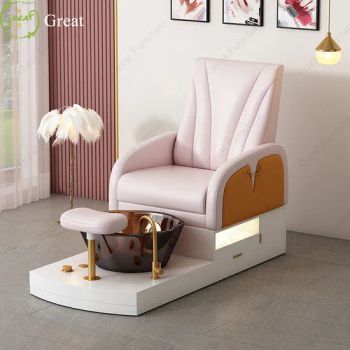 New Nail Salon Furniture Equipment Pink Foot SPA Chairs Luxury LED Lights Manicure Pedicure Chair with Resin Bowl - Foshan Great Furniture Co., Ltd. - China