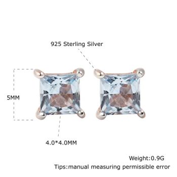 Plated Rose Gold Birthstone Push Back Stud Earrings Jewelry Halo Stud Earrings Princess Cut Simulated Cubic Zirconia 925 Sterling Silver - Guangzhou Panyu Longlong Jewelry Factory - China