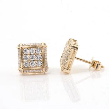 Pave Earings for Women 2022 New Square Stud Ear Rings Yellow Gold Color Plated Silver Def Moissanite Melee Stud Earrings for Men - Wuzhou Provence Jewelry Co., Ltd. - China