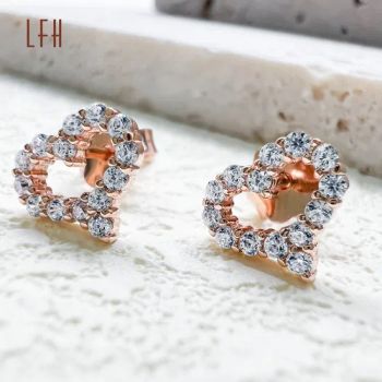 Heart Earrings Zircon Heart Stud Earrings Gold Jewelry 18K Real - Guangzhou Laofuhua Jewelry Co., Ltd. - China