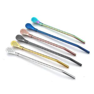 Multi-Color Tea Filter Reusable Drinking Straws Long Barware Strainer Stirring Steel Spoon - Shenzhen GooMac Technology Co., Ltd. - China