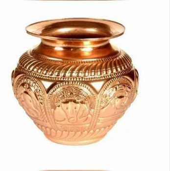 Copper Pooja Lota (350 ml) Size Medium Shape Round Design Hammered Capacity 350 - Prince Marketing - India