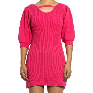 Women's Rose Pink Lantern Sleeve Threaded Sweater Dress Summer Wrap Dress - Spring Fashion Co., Ltd - China