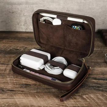 Customized Leather Travel Pouch Storage Bag Tablet Electronics Cable Accessories Organizer Digital Products Cable Charger Cases Wallet for Everyday Youth - Fuzhou Joyshiny Industrial Co., Ltd - China