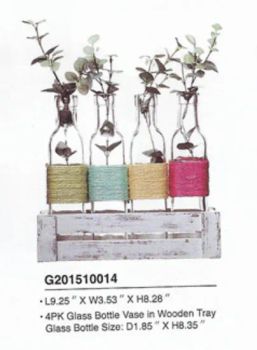 4PCS Machine Made Clear Glass Bottle Vase with Wooden Tray Size Medium Origin China Shape Bottle Material Glass HS Code 70139900 - Zibo Sherry Trading Co., Ltd. - China