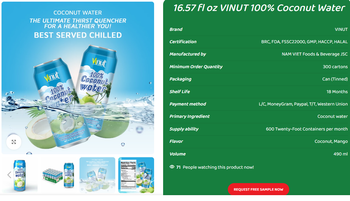 16.57 fl oz VINUT 99% Coconut Water – product photo, Fresh Coconut Water products found from trusted suppliers, wholesalers, manufacturers & exporters Listing